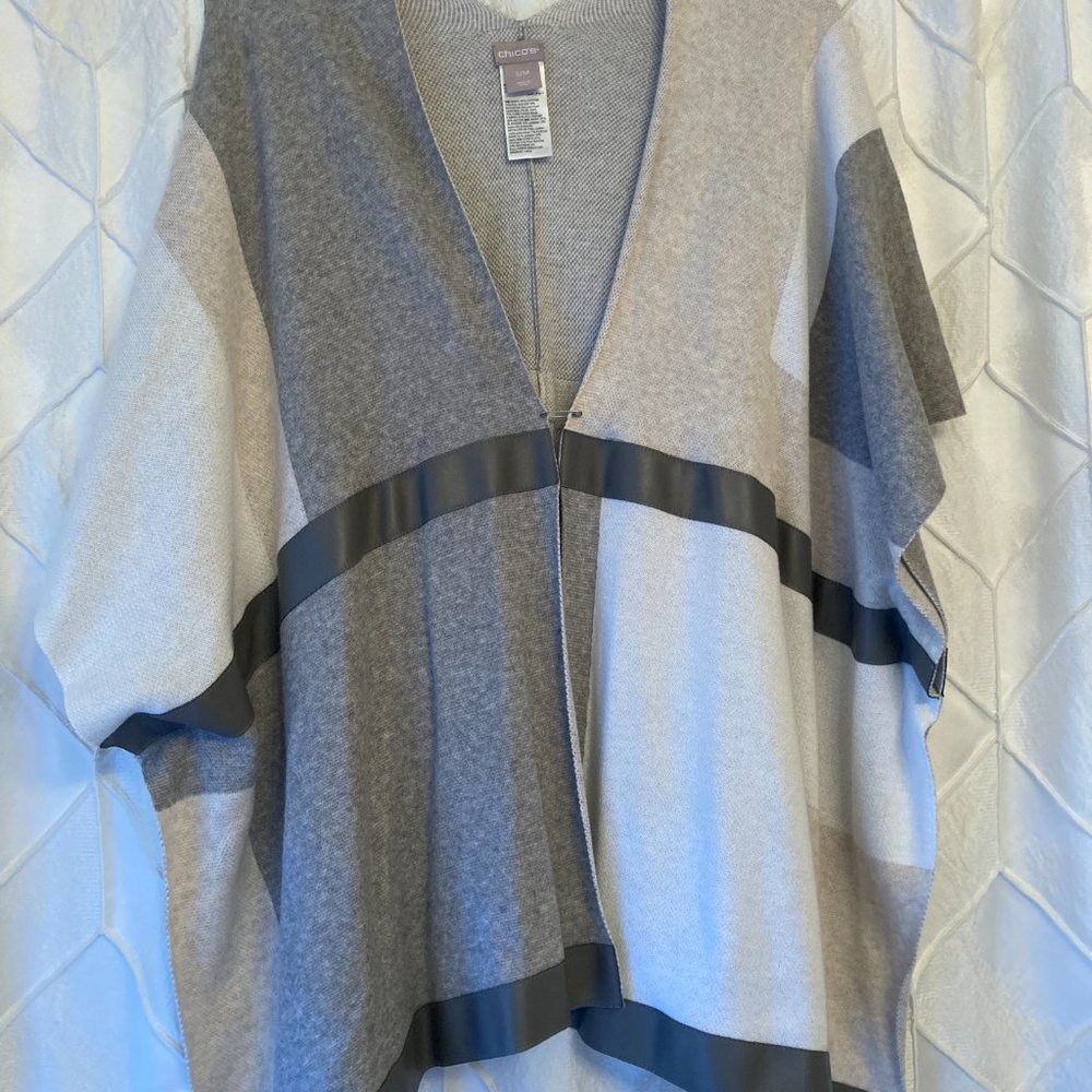Colorblocked Sweater/Ruana with Faux Leather accents - Size S/M
